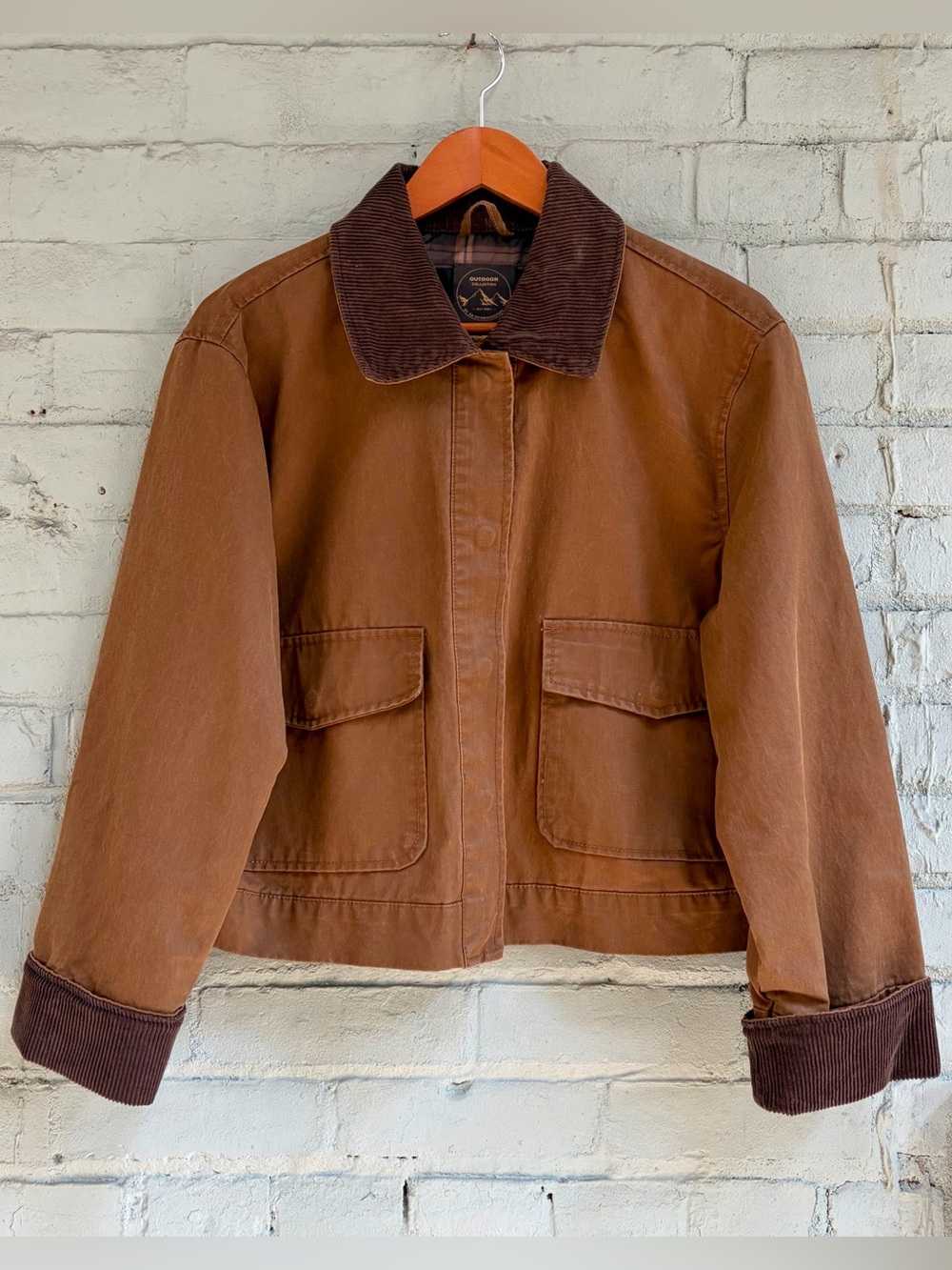 Women’s Brown Chore Barn Jacket with Corduroy Collar